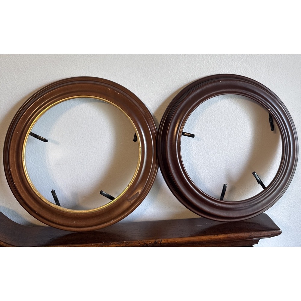 2 - 11.25" VanHygan Vintage Round Wood Plate Frame Liner Wall Decor - Mismatch-